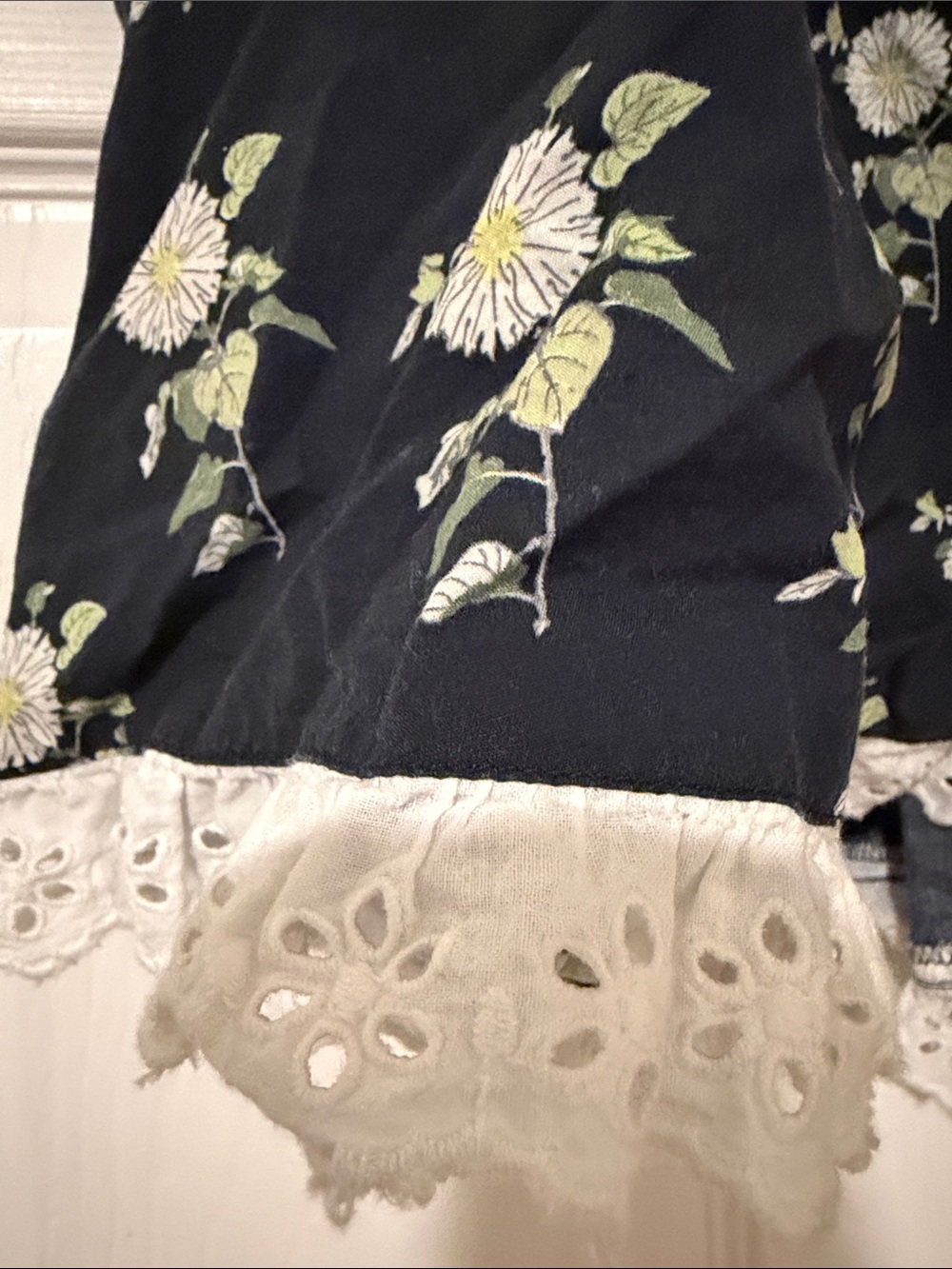 Anthropologie Navy Floral Lace-Trim Pajama Shorts and Too - Picture 4 of 14